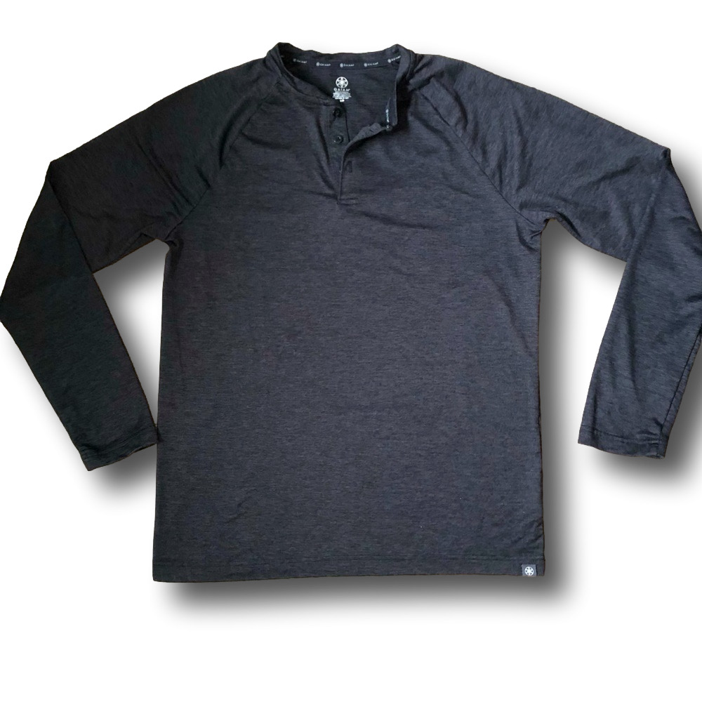 Gaiam Men's Charcoal Grey Soft Henley Long Sleeve Shirt - Size Small